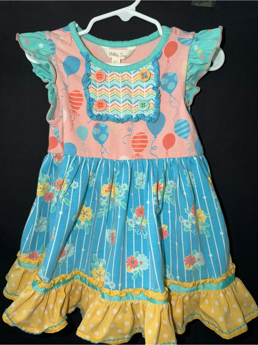 Matilda Jane Balloon & Floral Ruffle Dress - Pink, Blue & Yellow